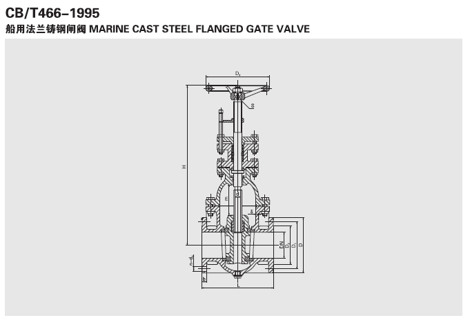 船用法蘭鑄鋼閘閥 CB466-05(圖1) 船用法蘭鑄鋼閘閥 CB466-05